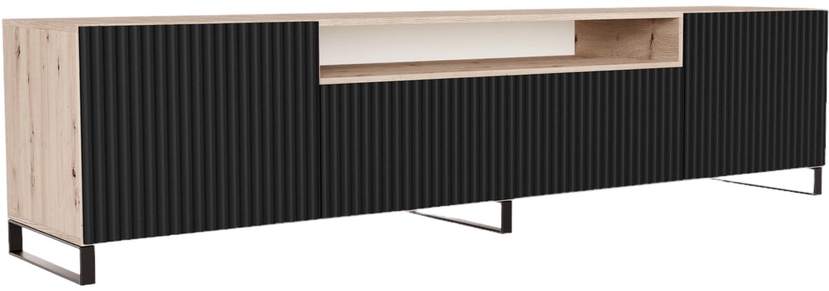 Margaret Hadas24 TV-kast Noe III, woonwand, lowboard, tv-standaard, woonwand, woonkamer, tv-meubel, woonkamermeubels, televisie, highboard, TV-kast, tv-lowboard, 200 cm, 3 deuren, bruin, zwart