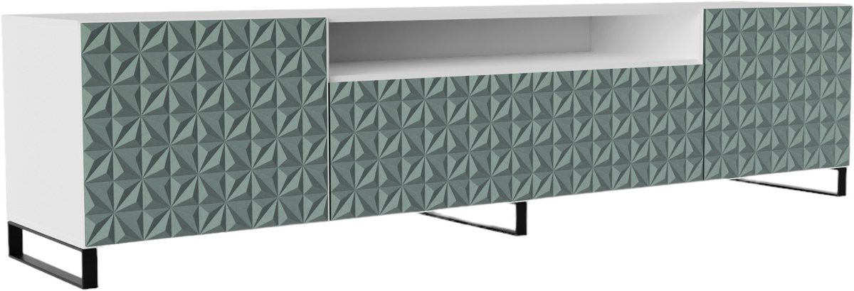 Margaret Hadas24 TV-kast Cali III, woonwand, lowboard, tv-standaard, woonwand, woonkamer, tv-meubel, woonkamermeubilair, televisie, highboard, TV-kast, tv-lowboard, 200 cm, 3 deuren, wit, groen
