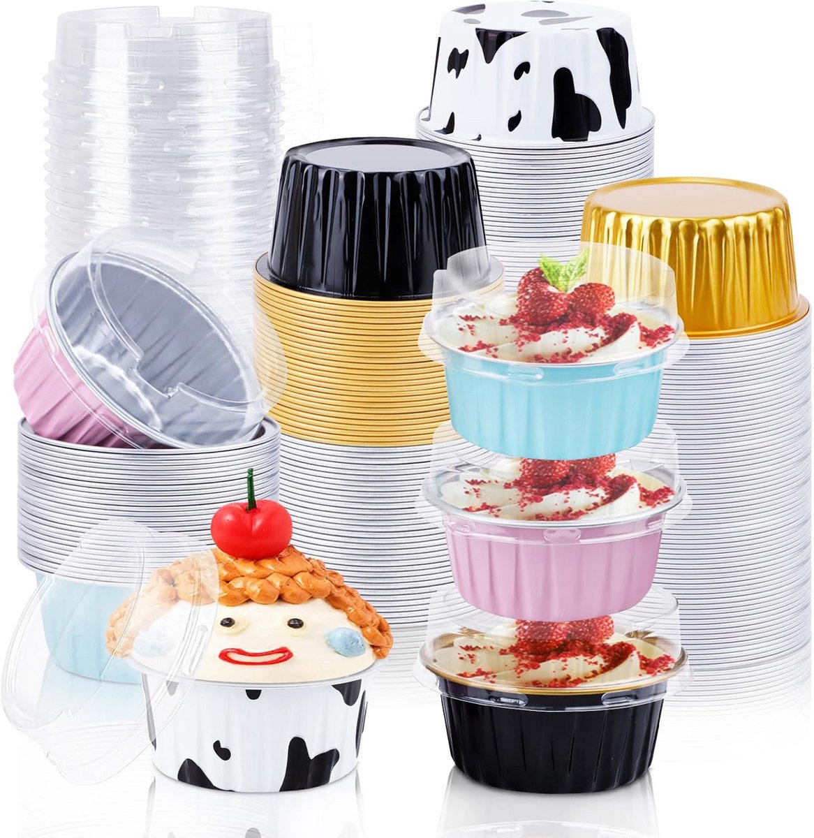 100 Stuks Mini Aluminiumfolie Bakvormpjes met Deksels - Ideaal voor Cupcakes en Muffins