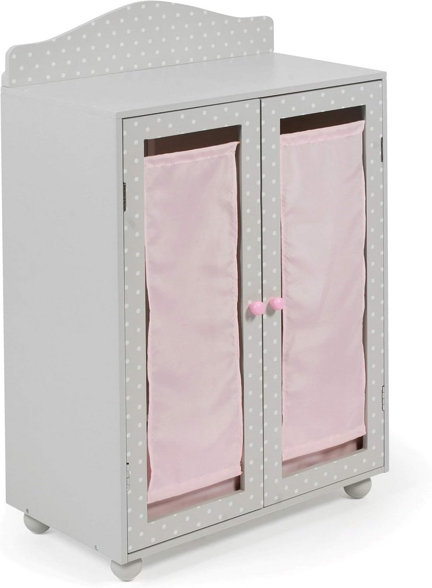 Poppenkledingkast - Poppenmeubel - Poppenkleding Opbergen - Inclusief Hangers - 46 x 74 cm - Grijs