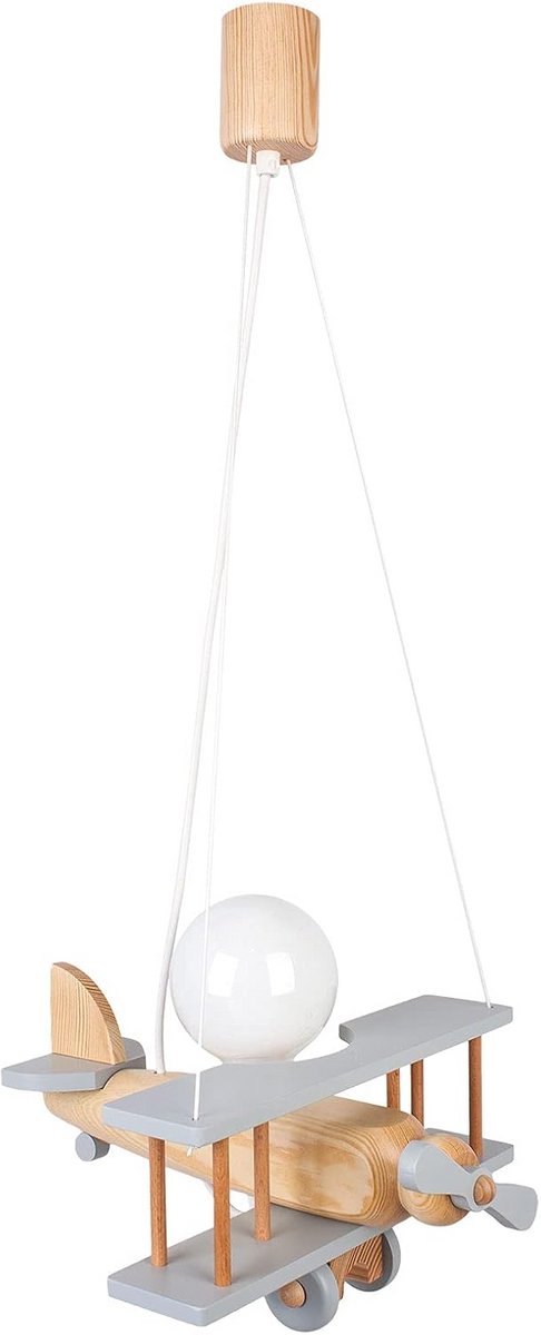 Hanglamp vliegtuig voor kinderkamer - kleurige houten plafondlamp 32 x 30 cm