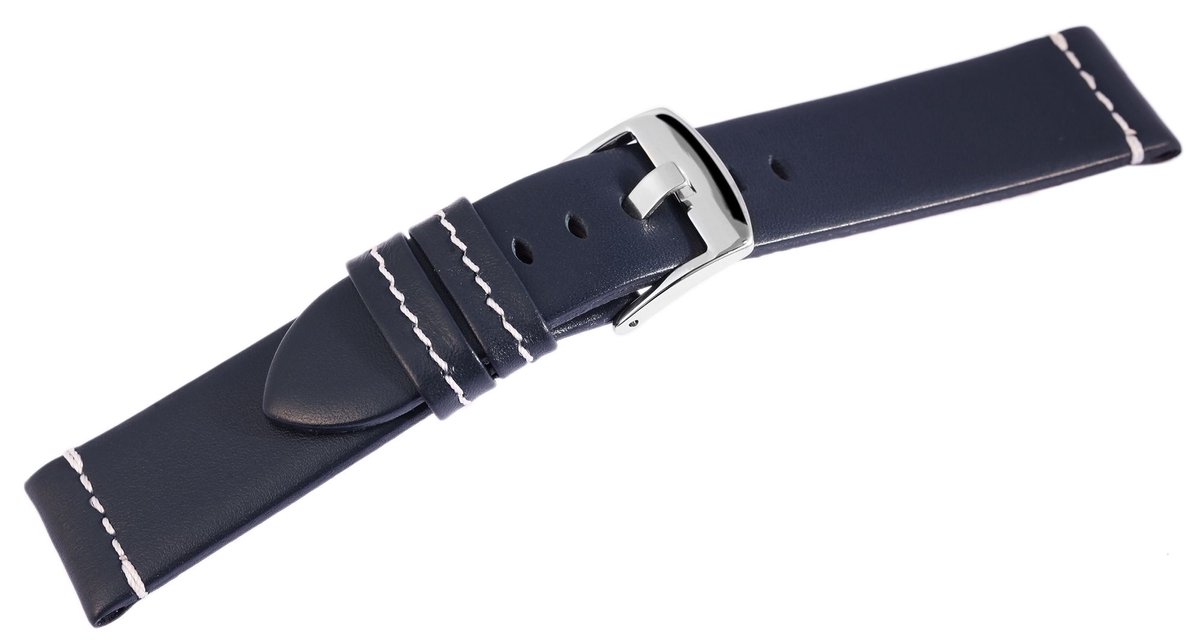 Engelhardt Engelhardt heren vervangende armband LB0041 Horlogeband van echt leer, donkerblauw, witte stiksels, 18 mm - 24