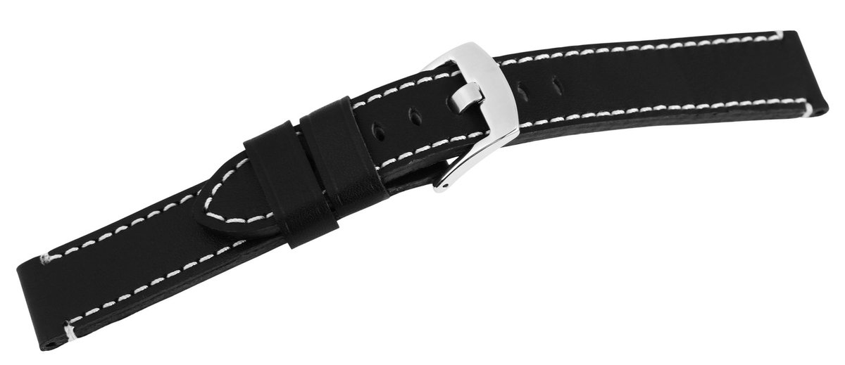 Steinmeister Steinmeister heren vervangende armband LB0038 Horlogeband van echt leer, zwart, witte stiksels, 18 mm - 24 mm
