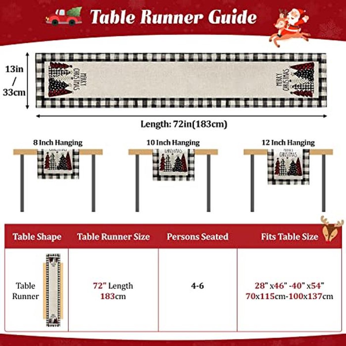 Tafelloper Kerstmis 180 cm - Tafelkleed voor Kerstdecoratie