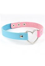 KIMU® Choker Roze Blauw Hartje - Pu Leer Collar Ketting Hart Halsband Halloween