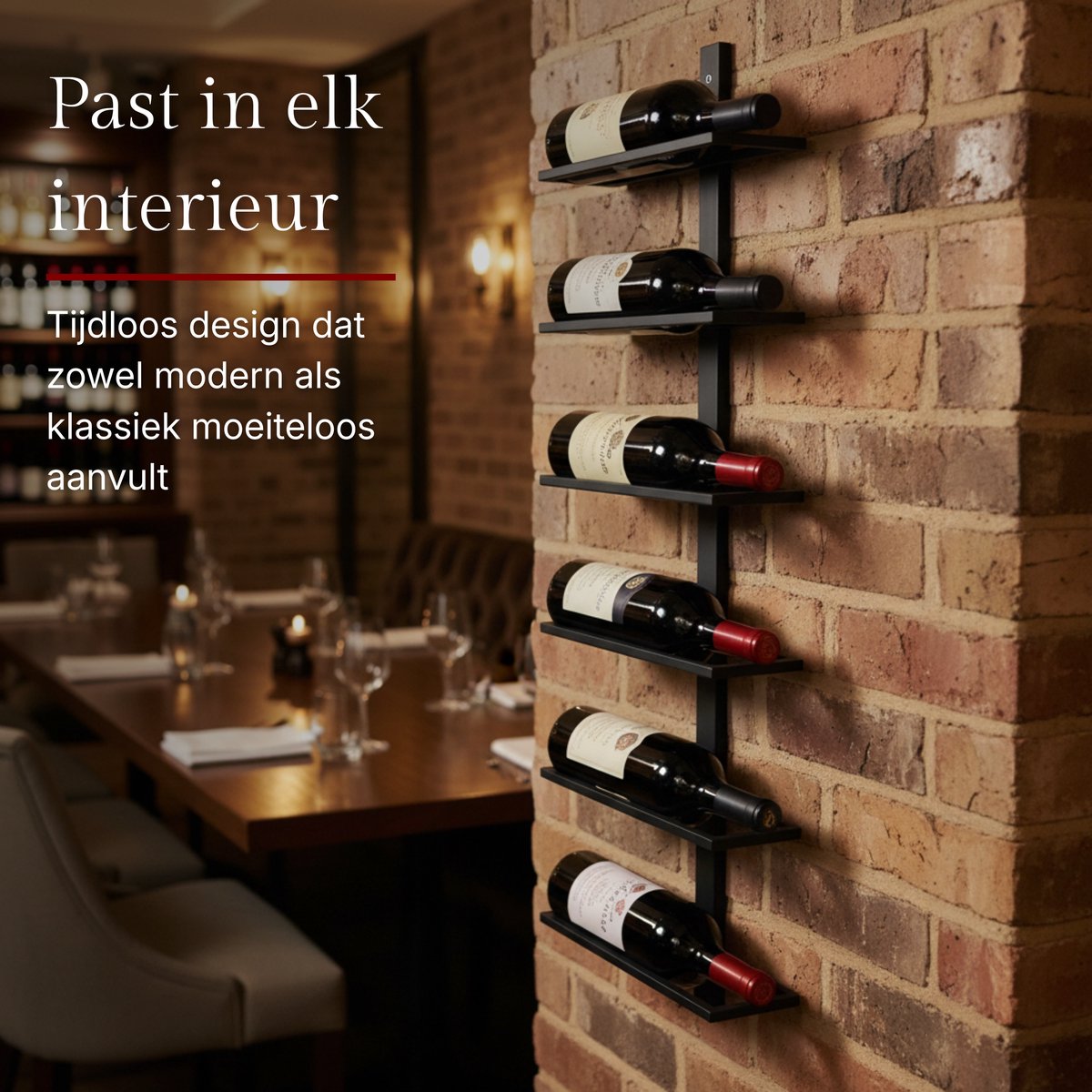 Mémoire® Réserve Wandwijnrek voor 6 Flessen – Luxe Wijnrek voor Aan de Muur – Stijlvolle Wijnopslag van Metaal – Verticale Wijnpresentatie – Ruimtebesparend Design – Perfect voor Woonkamer, Keuken en Wijnliefhebbers — cadeau in Wonen & Interieur - foto 5