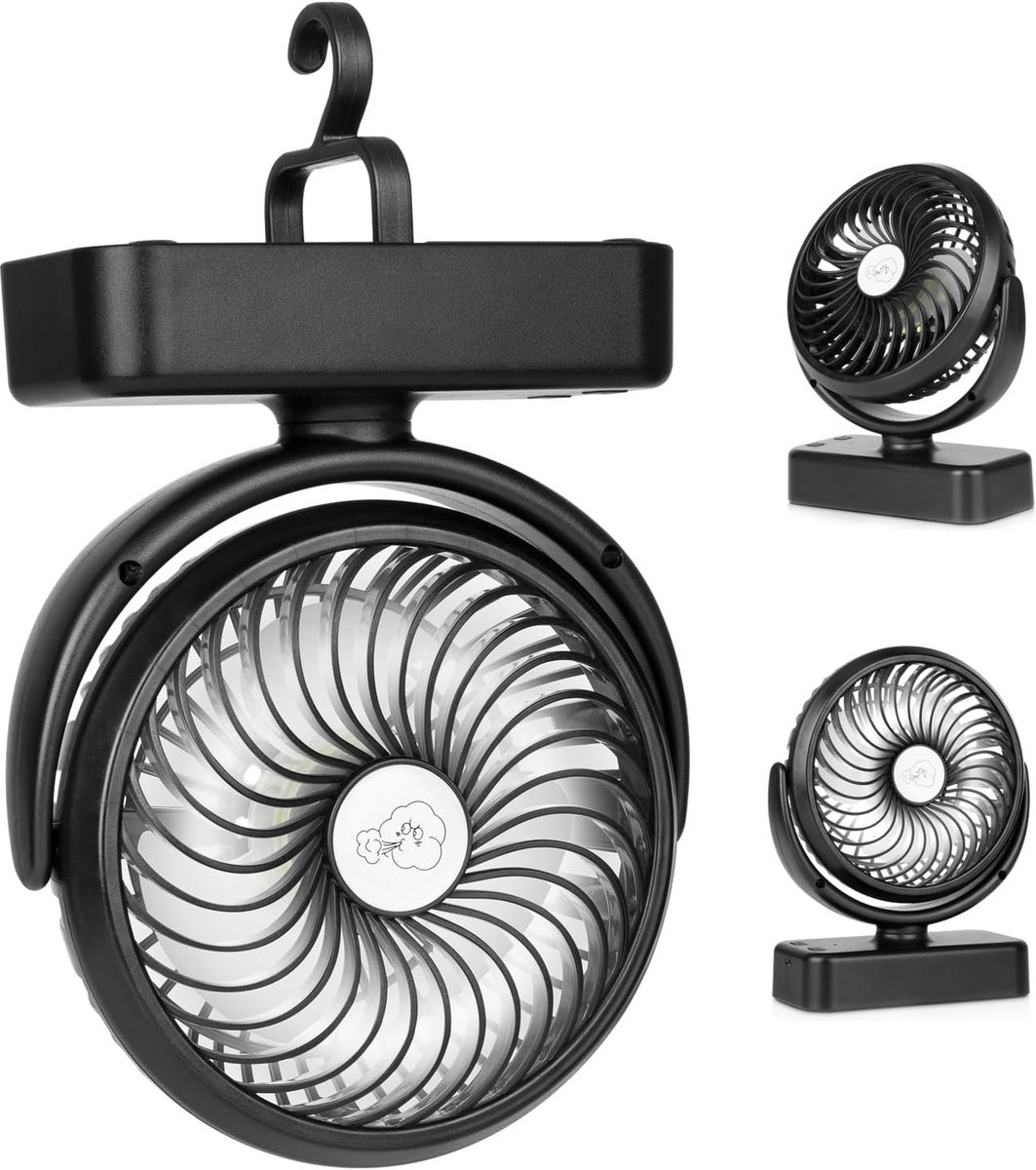 Draagbare campingventilator met LED-lantaarn en 40 uur gebruiksduur voor tent en auto