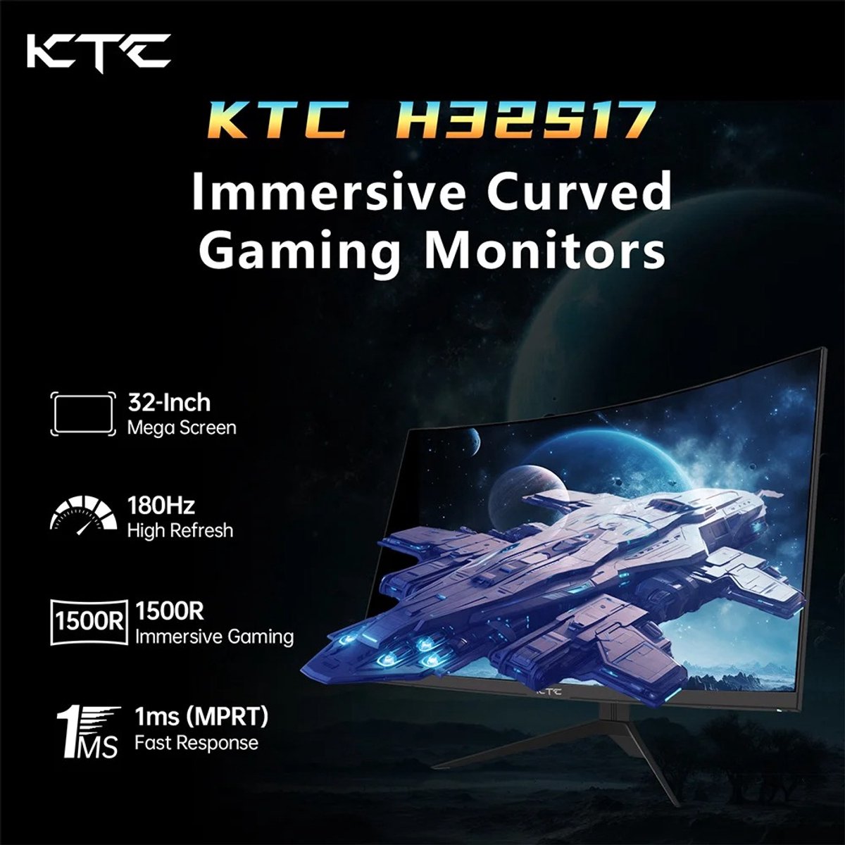 Shenzhen KTC Gaming Monitor 32" Ultrawide Curved 180Hz QHD - afbeelding 2