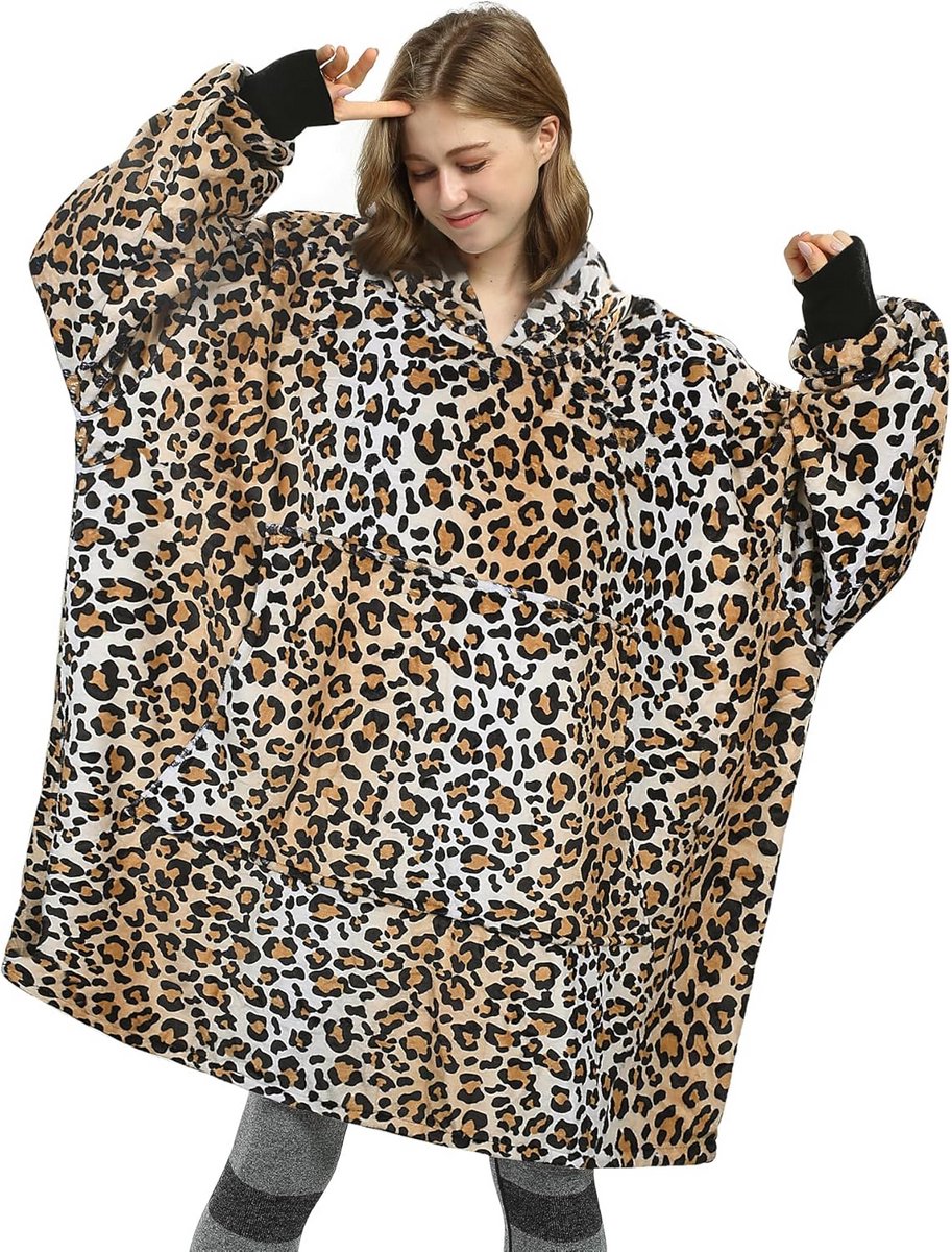 Extra grote fleece capuchondeken voor volwassenen en kinderen - Draagbaar, warm en gezellig met voorzak