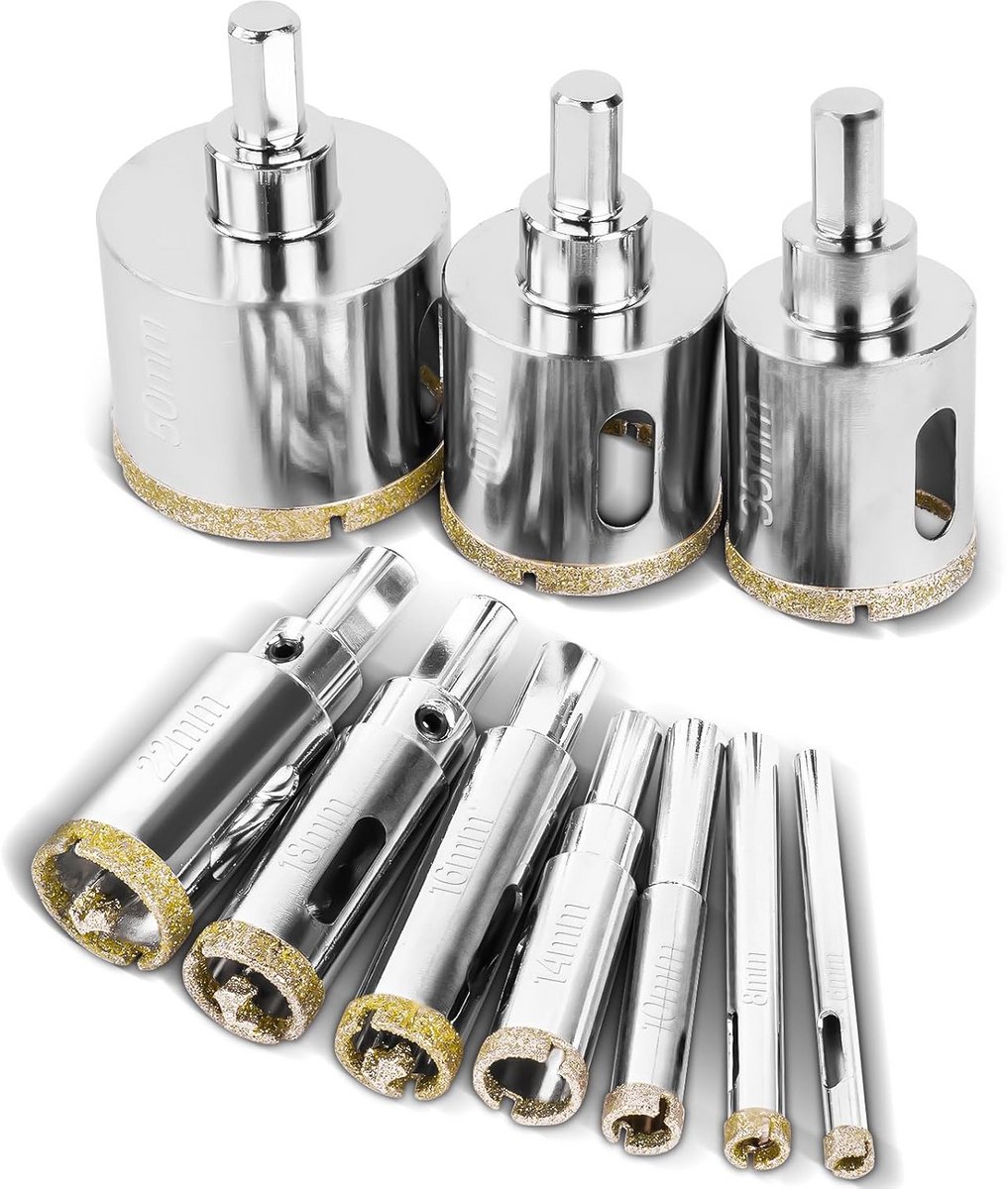 Diamant gatenzaag set voor glas, tegels en marmer - 10 stuks, 6-50 mm