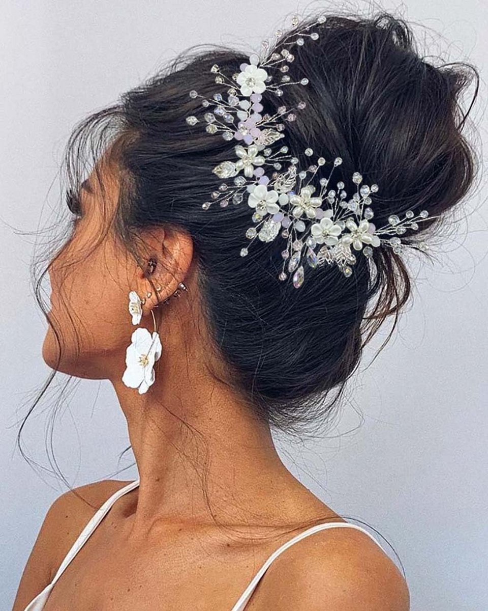 Bruids Haaraccessoires - Zilveren Strass Hoofddeksel met Bloem voor Bruiloft