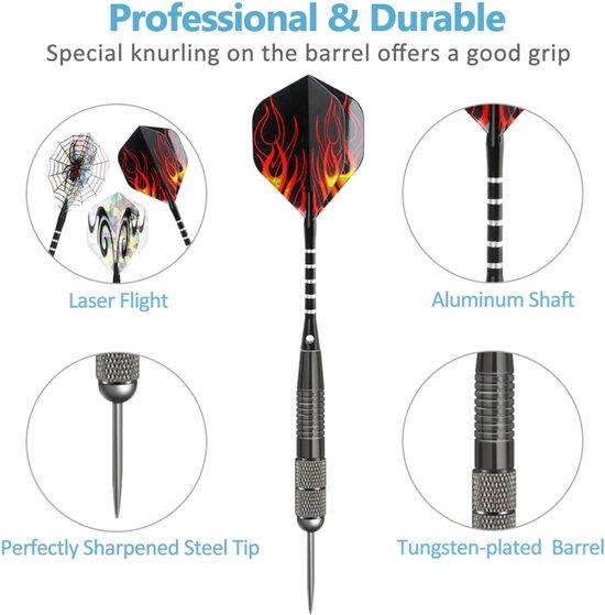 Set van 3 Professionele Dartpijlen met Stalen Tip, 26 Gram, Aluminium Schachten en Vleugels — afbeelding 3