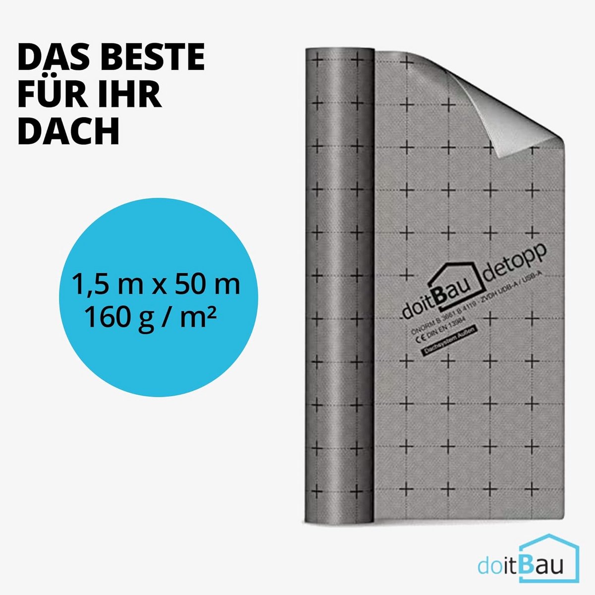 Onderspanbaan 1,5 m x 50 m (75 m²) - Waterdichte en diffusieopen folie voor dak en plat dak | Gemakkelijk te leggen