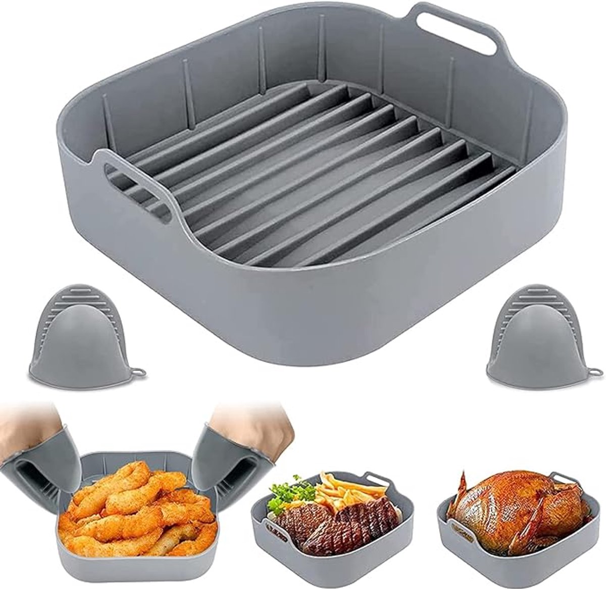Famanu – Siliconen vorm voor luchtfriteuse - herbruikbaar - van siliconen - met handschoenen - 20 cm - accessoires voor friteuses
