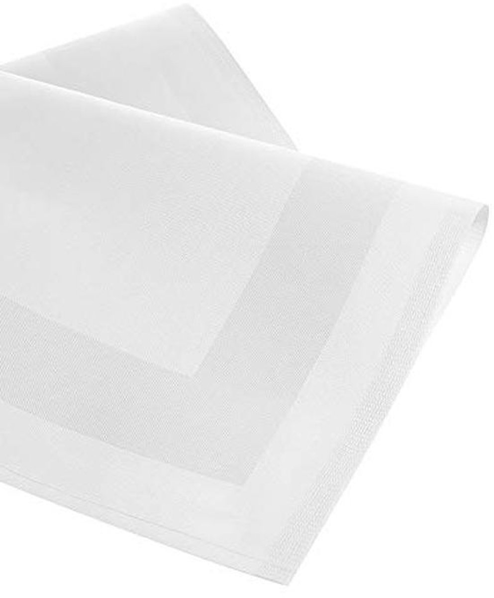 Witte damast stoffen servetten met satijnen rand, 50 x 50 cm, set van 6