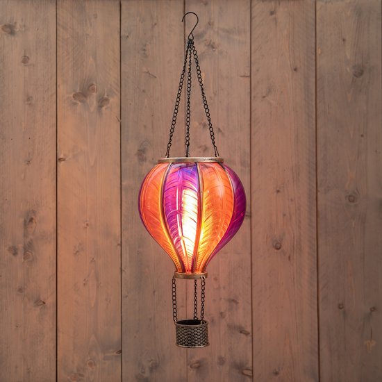 Foto: Solar luchtballon 24 led s vlam effect 20x62 cm roze anna s collection