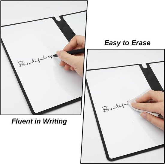 DOEWORKS Magnetisch whiteboard 35 x 25 cm, klein dubbelzijdig droog wisbaar bureaublad whiteboard met zwarte standaard, mini droog uitwisbaar wit bord voor thuis, school, kantoor