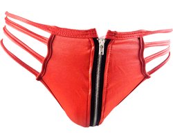 BamBella ® - String bondage - maat Onesize S M L - Rood Sexy erotische heren onderbroek mannen met rits glans wetlook stof