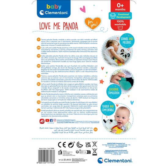 Baby Clementoni - Love Me Panda - Baby Knuffel Pandabeer - Interactieve Knuffel met Geluidseffecten - Extra zacht van Clementoni — afbeelding 2