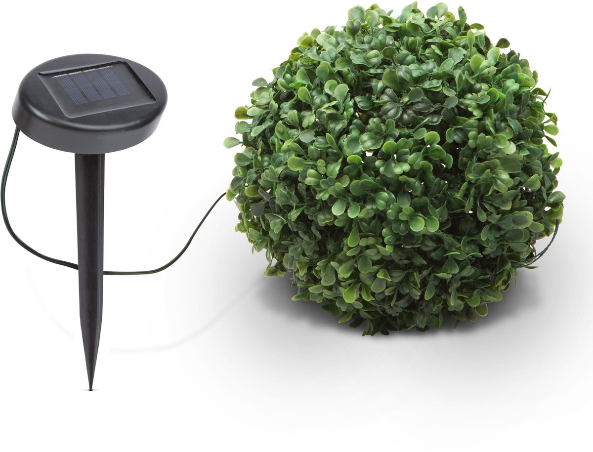 1x Solar Kunstbuxus Hangplant met LED op Zonne-Energie – Hangende Decoratie – Ø 25 cm – 20 Warm Witte LEDs – Automatisch Aan/Uit – Voor Tuin, Balkon en Terras [11359]