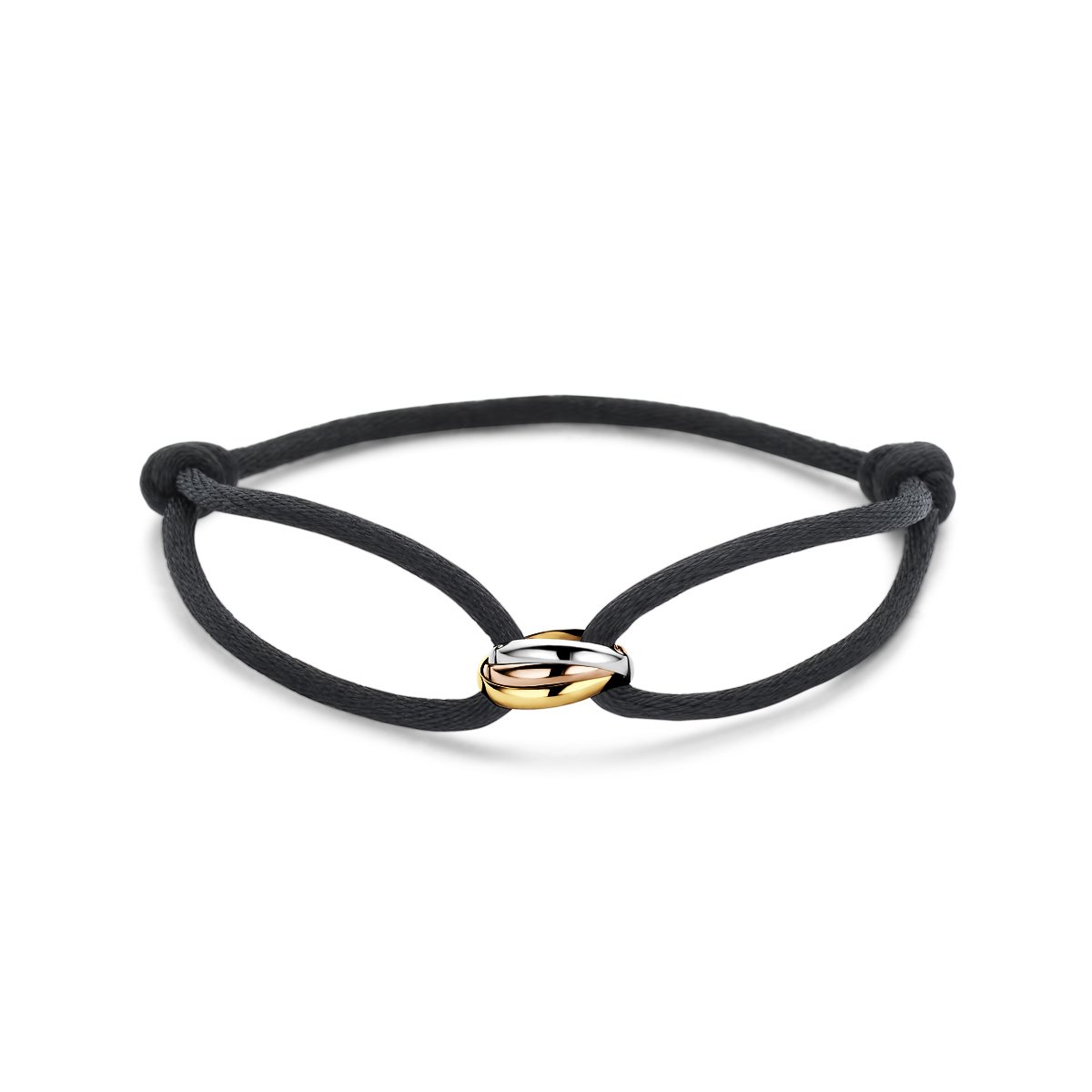 Marie Celeste armband satijn zwart tricolor 13 - 26 cm - 10 mm - 14K goud met satijn/katoen/leer