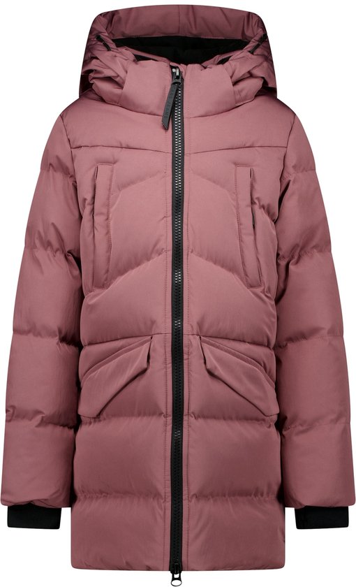 Roze Cars Jeans jas, voor-aanzicht, met capuchon, rits en twee zakken op de borst.
