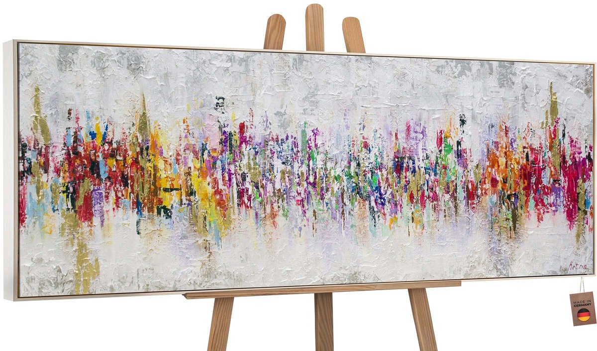 Canvas schilderij panoramisch handgeschilderd abstractie II modern – YS-Art Gallery – Luxe wanddecoratie voor woonkamer – Modern schilderij voor slaapkamer en kantoor beige