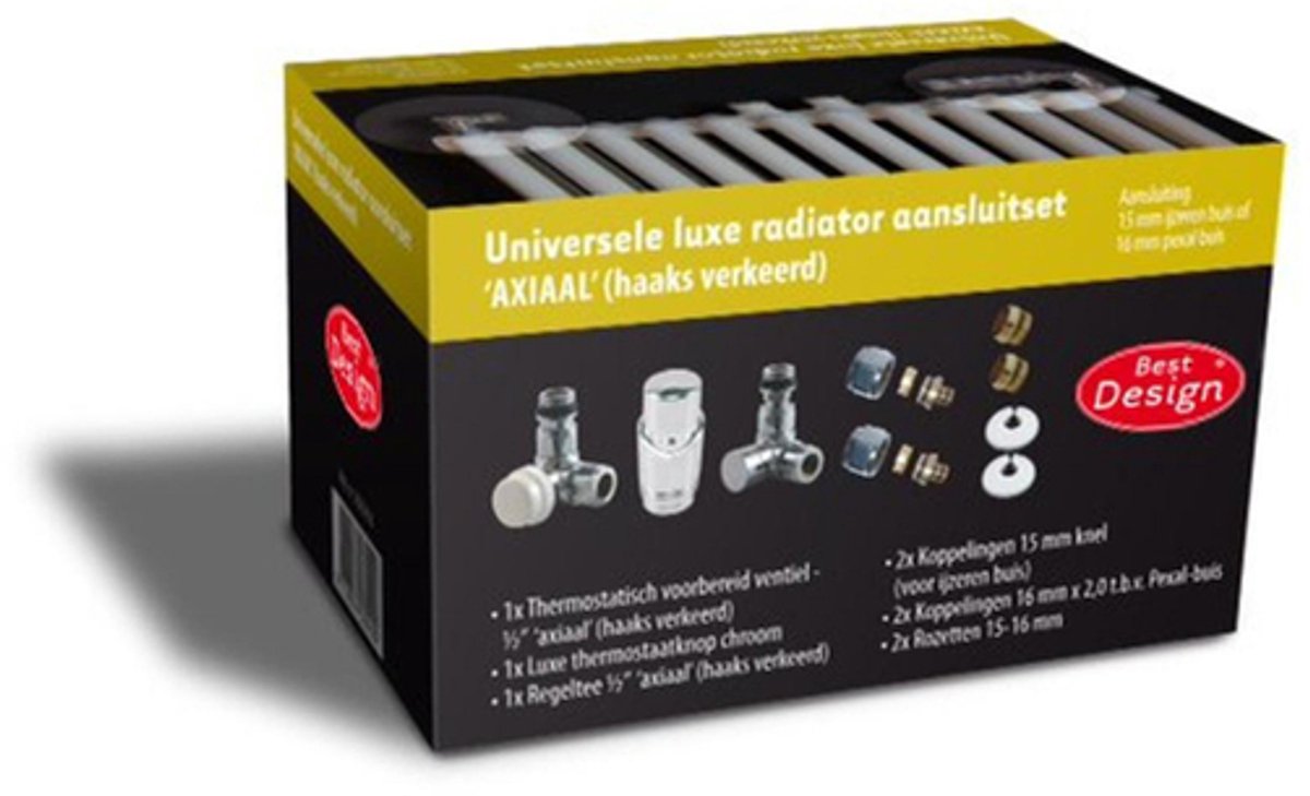 Best Design Class universele luxe radiator aansluitset haaks verkeerd chroom