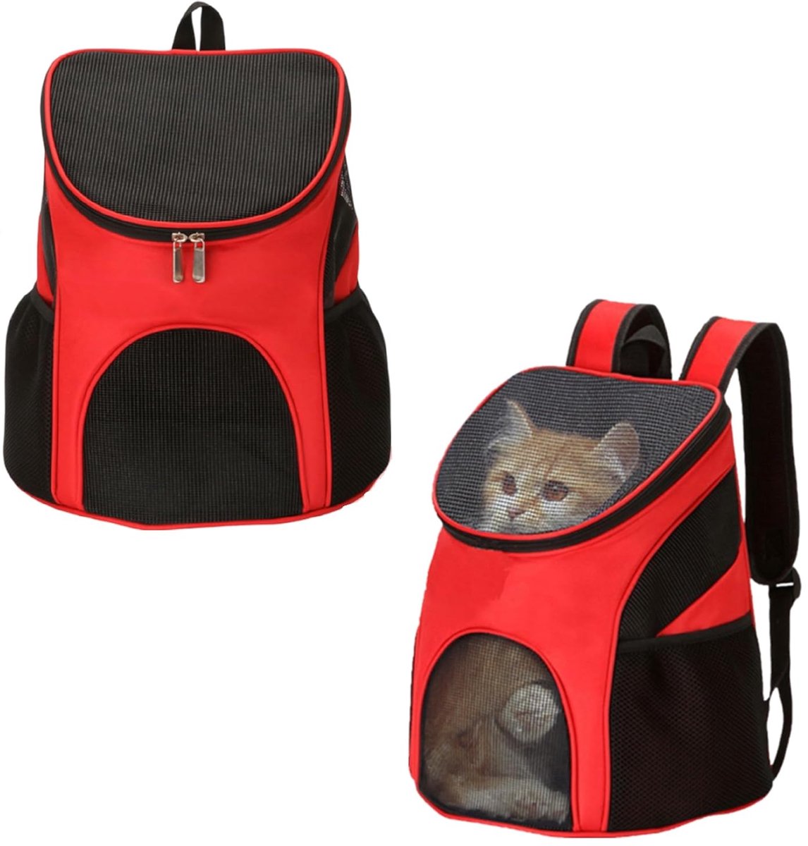 Rugzak voor huisdieren - Reistas voor huisdieren - Schoudertas voor huisdieren - Handtas voor kleine huisdieren - Tas voor uitjes met huisdieren - Geschikt voor katten en honden - Ademend ontwerp - Draagvermogen tot 5 kg - Rood