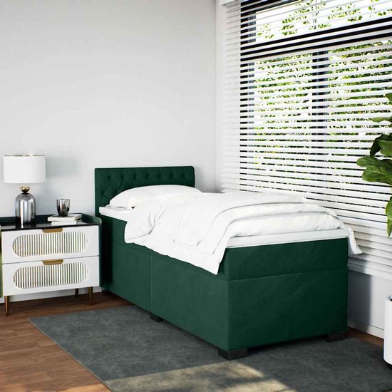 vidaXL - Sommier tapissier - avec - matelas - velours - vert foncé - 90x190 - cm