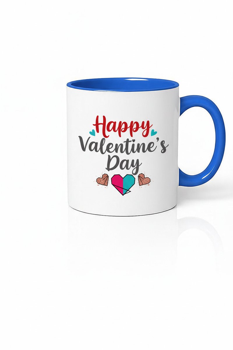 Happy Valentine's Day Mok met Unieke Harten - Keramische Valentijns Beker