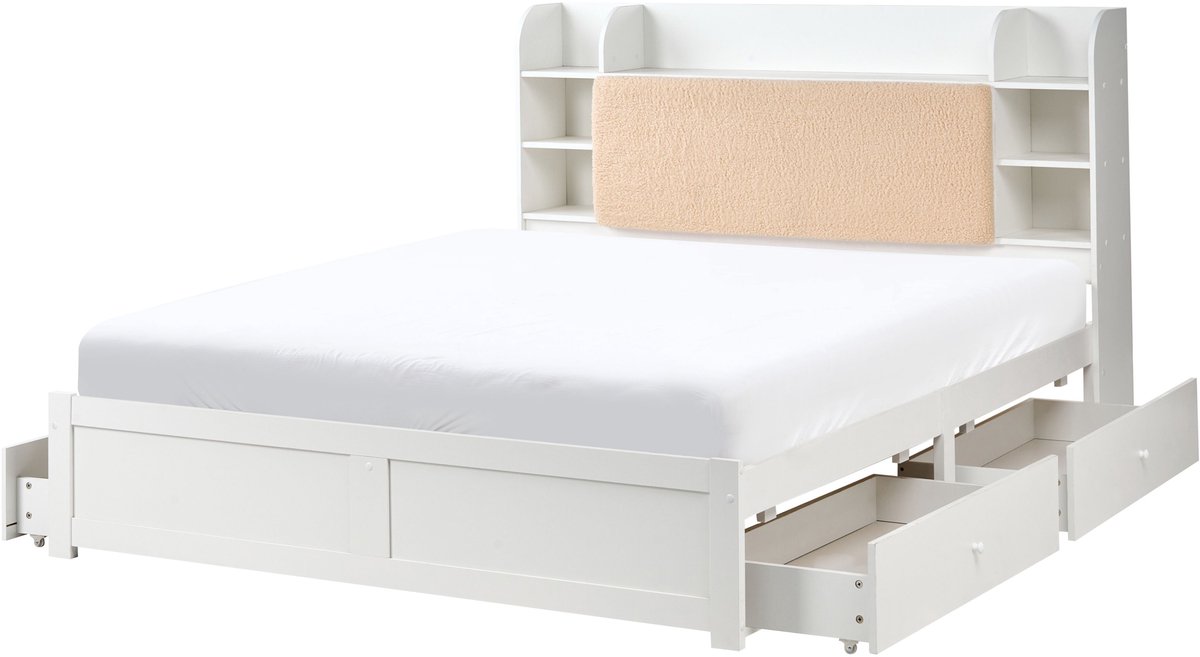 BELIANI BIZOU - Bed met opbergruimte - Wit/Beige - 160 x 200 cm - MDF