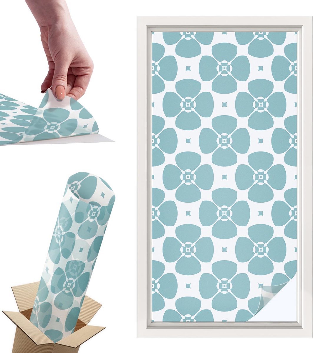 Tulup Raamfolie Anti inkijk - Bloemsymmetrie Privacy Folie Raam - 50x100 cm - Wit Anti inkijk Folie - Raamfolie Tegen inkijk Glas in Lood - Voor de slaapkamer, woonkamer en badkamer. - Raamfolie Zonwering