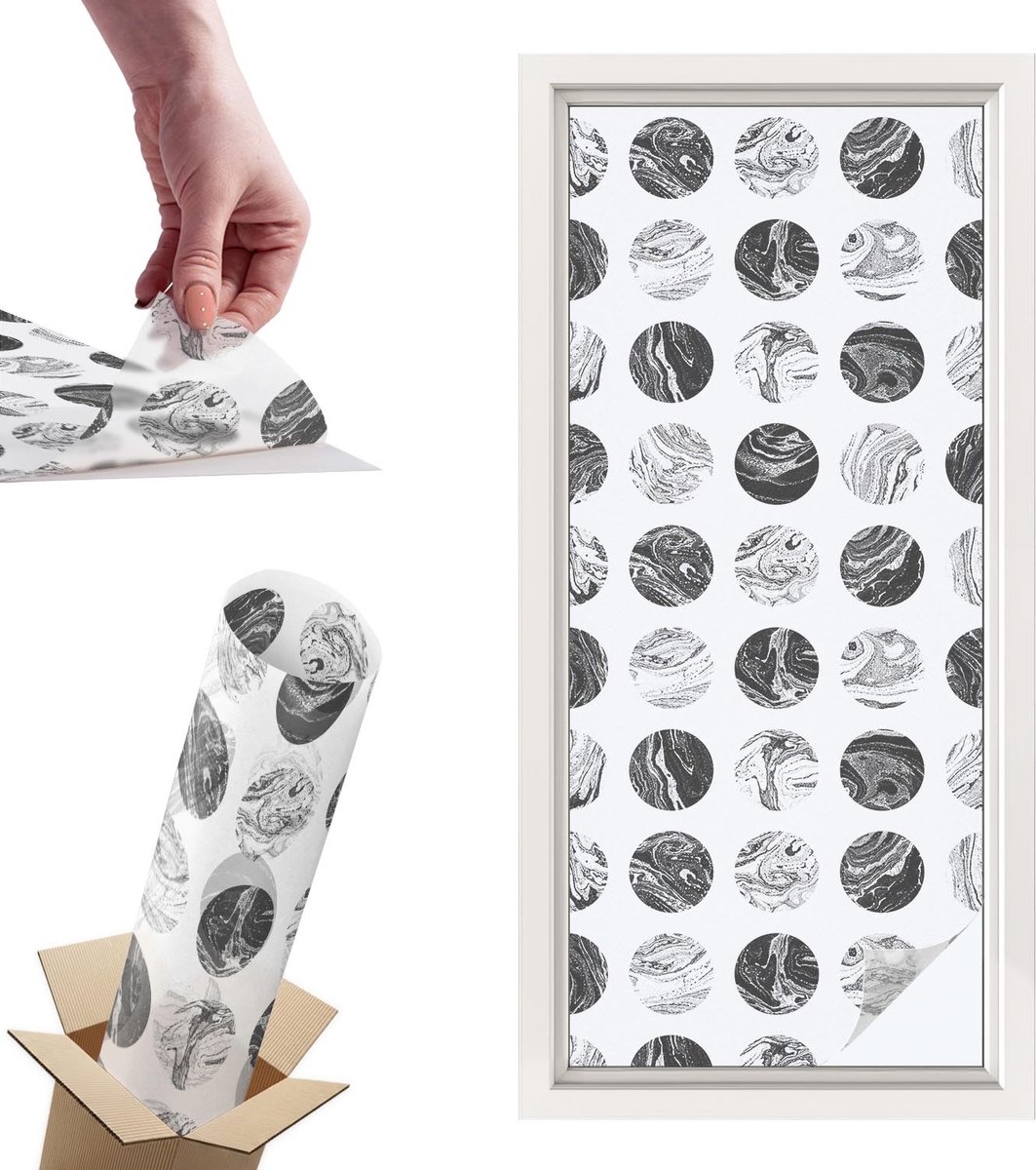 TULUP Raamfolie Anti inkijk - Marmeren elegantie Privacy Folie Raam - 50x116 cm - Wit Anti inkijk Folie - Raamfolie Tegen inkijk Glas in Lood - Voor de hal, voor het kantoor, voor een moderne slaapkamer - Raamfolie Zonwering Wit - Marmeren elegantie