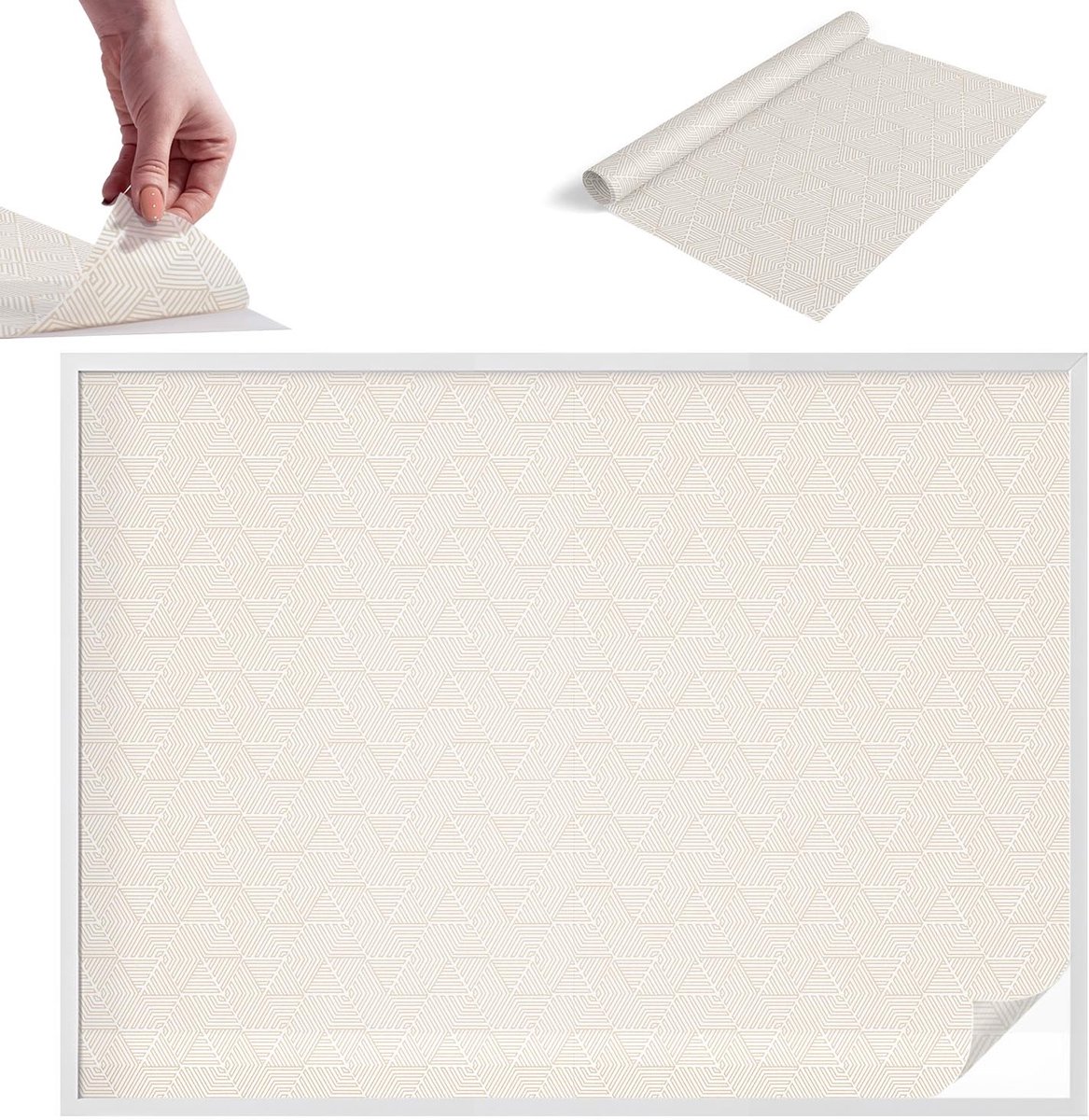 TULUP Raamfolie Anti inkijk - Rechte driehoeken Melkglas Folie - 200x146 cm - Beige Anti inkijk Raamfolie Glas in Lood - Zonwerende Raamfolie - Voor de hal, voor de woonkamer, voor het kantoor - Privacy Folie Raam Glas in Lood Beige - Rechte driehoeken