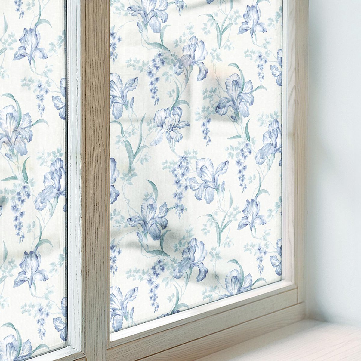 Coloray Privacy Folie Raam - Blauwe bloemen Anti inkijk Folie - 50x100 cm - Blauw Privacy Folie Raam - Raamfolie Tegen inkijk Glas in Lood - Voor de slaapkamer, woonkamer en hal. - Raamfolie Zonwering