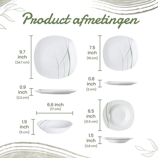 Luxe Serviesset- 24 delig - 6 persoons - Porselein - Bordenset - Dinner platen - Dessertborden - Soepplaat - Kom - Wit — afbeelding 5