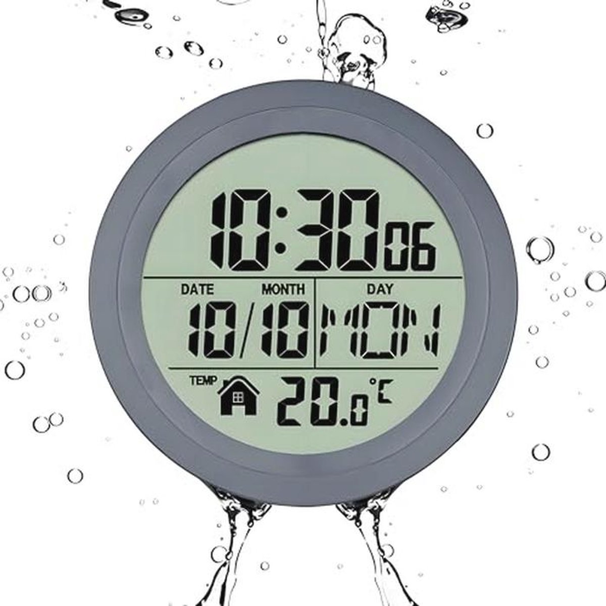 Digitale doucheklok met lcd-display en zuignap voor badkamer en keuken