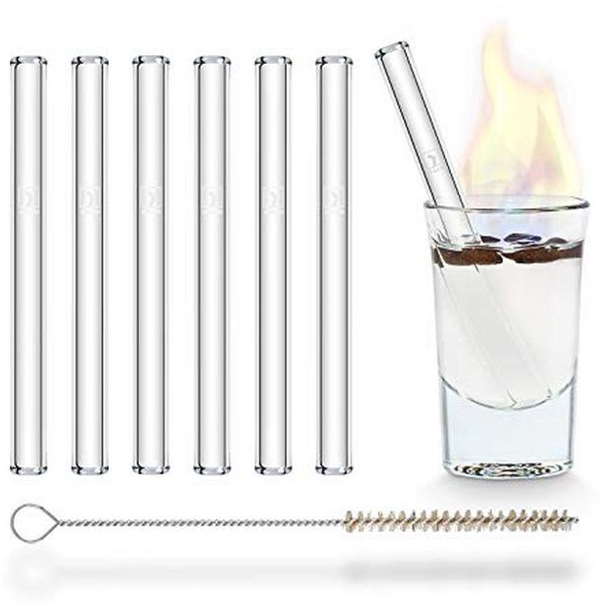 Glazen Herbruikbare Rietjes - Set van 6 Recht 10 cm met Schoonmaakborstel - Duurzaam en Vaatwasmachinebestendig