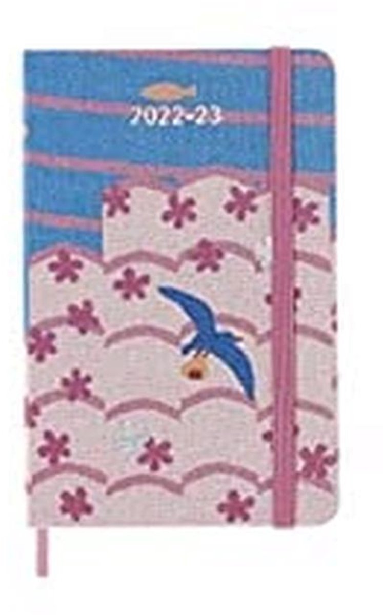 18-Maanden Limited Edition Weekplanner - Gestreepte Lay-out en Stoffen Hardcover - Donkerroze Vogelthema - 240 Pagina's