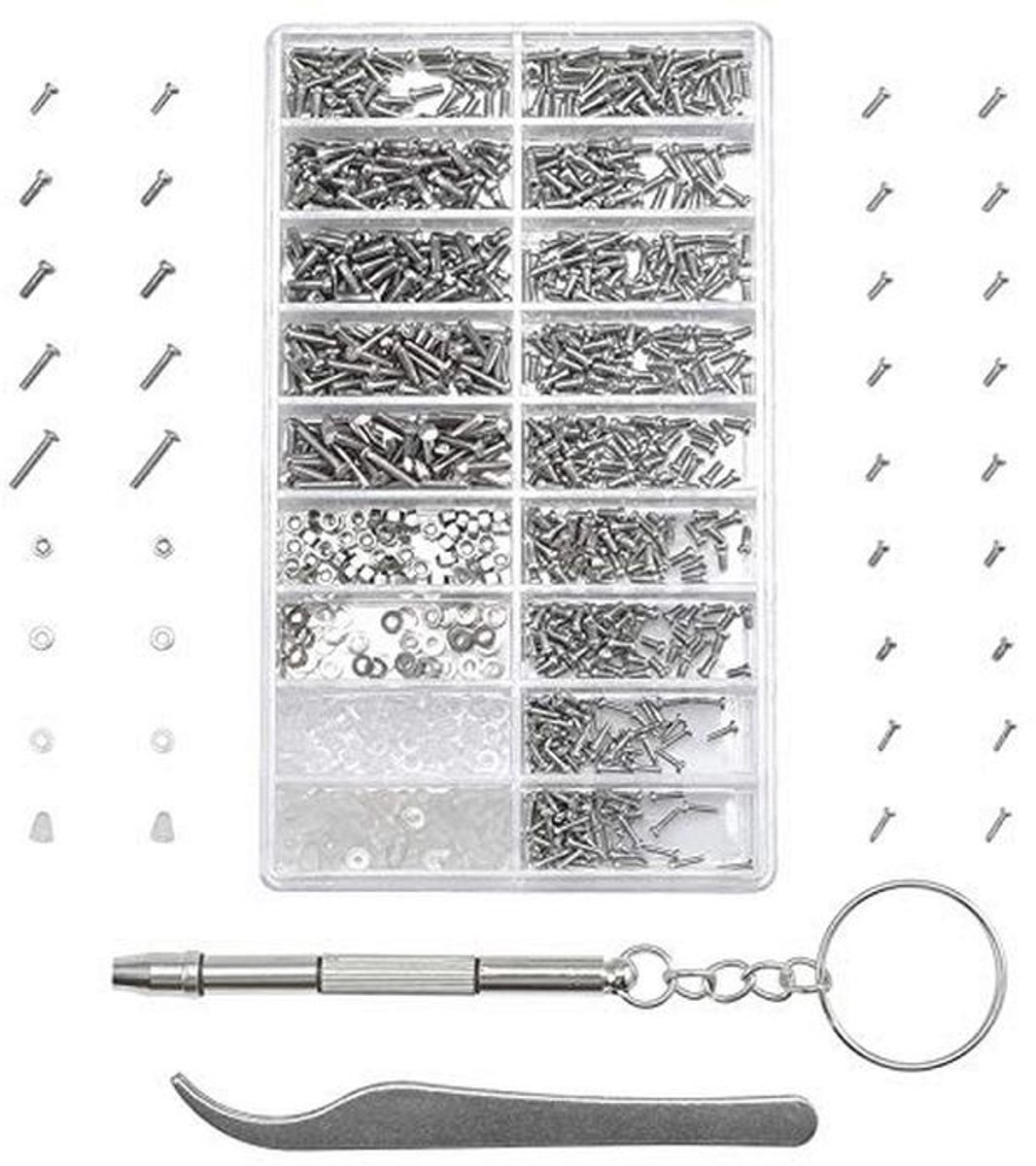 1000-delige Reparatieset voor Brillen en Horloges met Schroeven, Magnetische Schroevendraaier en Pincet