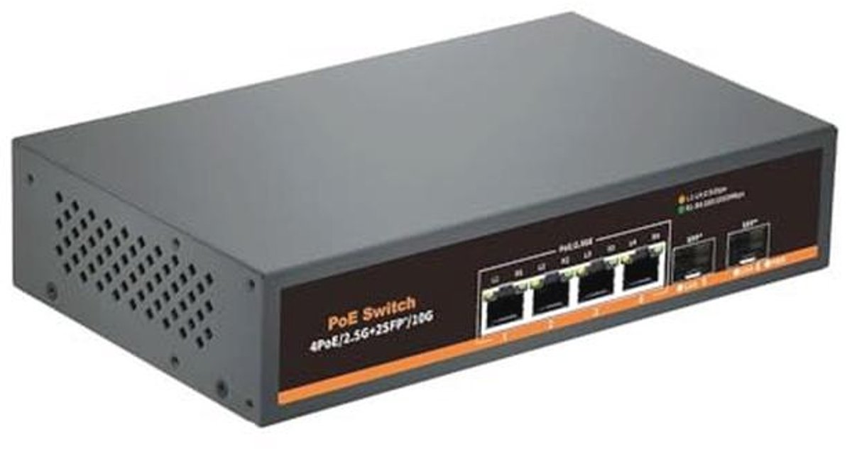 2.5G POE Schakelaar met 4 POE Haven en 2 SFP Haven