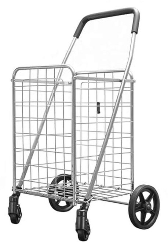 COSTWAY Opvouwbare boodschappentrolley, winkelwagen met universele wielen en dubbele mand, 48 l 10 l, draagbare handwagen met verstelbare handgreep, multifunctionele trolley voor was, winkelen