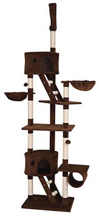 lionto krabpaal voor katten met hangmat & 2 ligkuilen, hoogte 145 cm, kattenboom met pluizenballetjes, comfortabele ligplekken & grotten, geschikt voor kleine & grote katten, donkergrijs