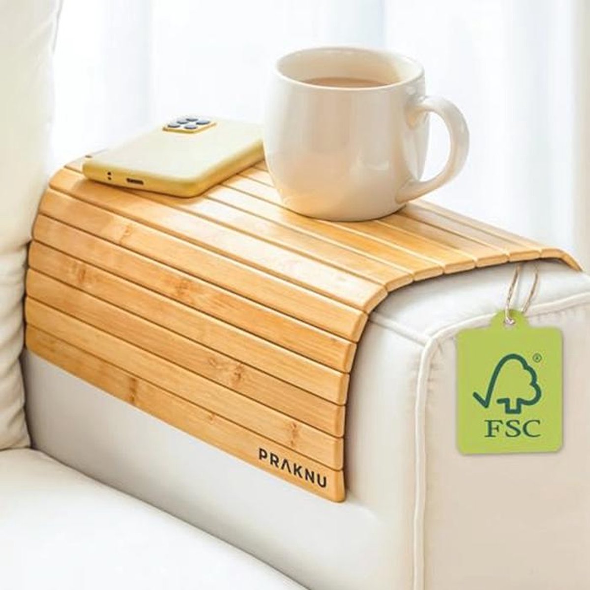 Verstelbaar Houten Zitbankblad - FSC® Gecertificeerd Bamboe - Antislip - Ideaal voor Snacks, Dranken & Laptop - Makkelijk Schoon Te Maken