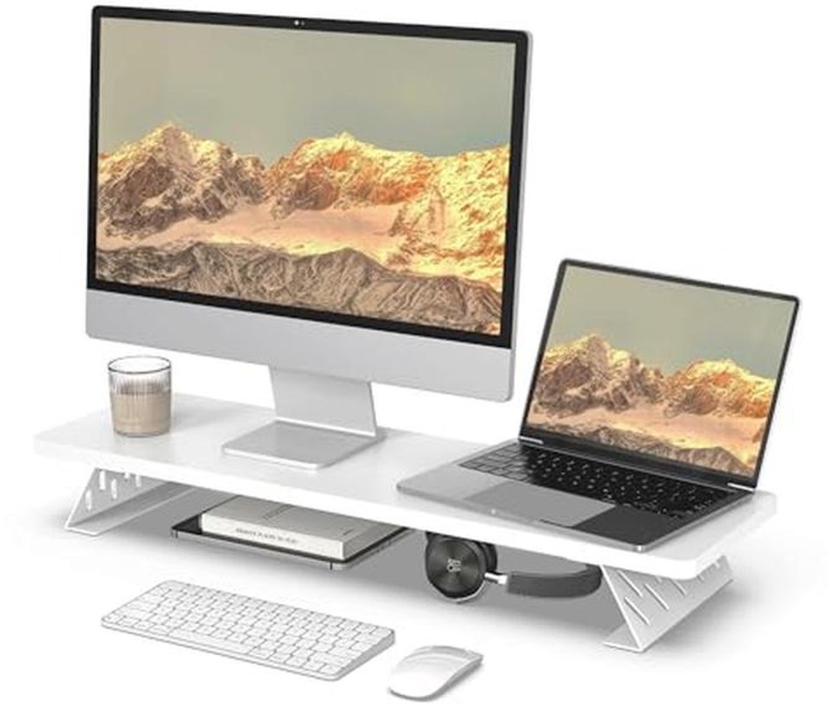 Grote Monitorstandaard voor 2 Monitoren - Desk Organizer voor PC, Laptop, Printer, TV - 80 cm