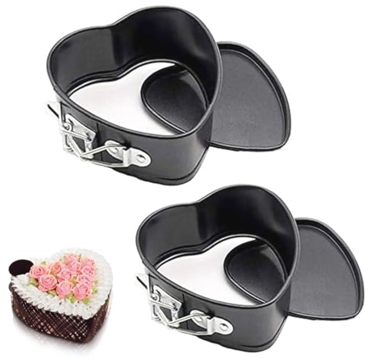 2 stuks hartvormige springvormen voor cheesecake en taarten - diameter 11 cm