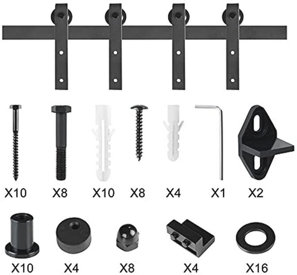 Schuifdeurbeslagset 366 cm - Schuifdeursysteem met looprails voor Houten Deuren - Max. Belastbaarheid 130 kg