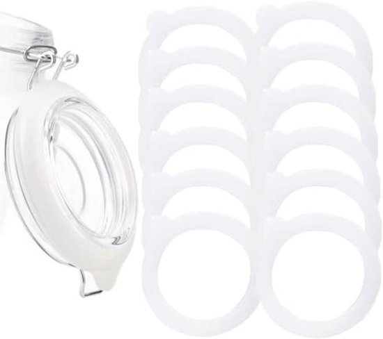 12 stuks siliconen rubberen ringen voor weckglazen, 70 x 95 mm, rubberen ringen, wit, zachte vervanging, luchtdichte inmaakrubbers voor brede glazen, klem, deksel, weckglazen deksel