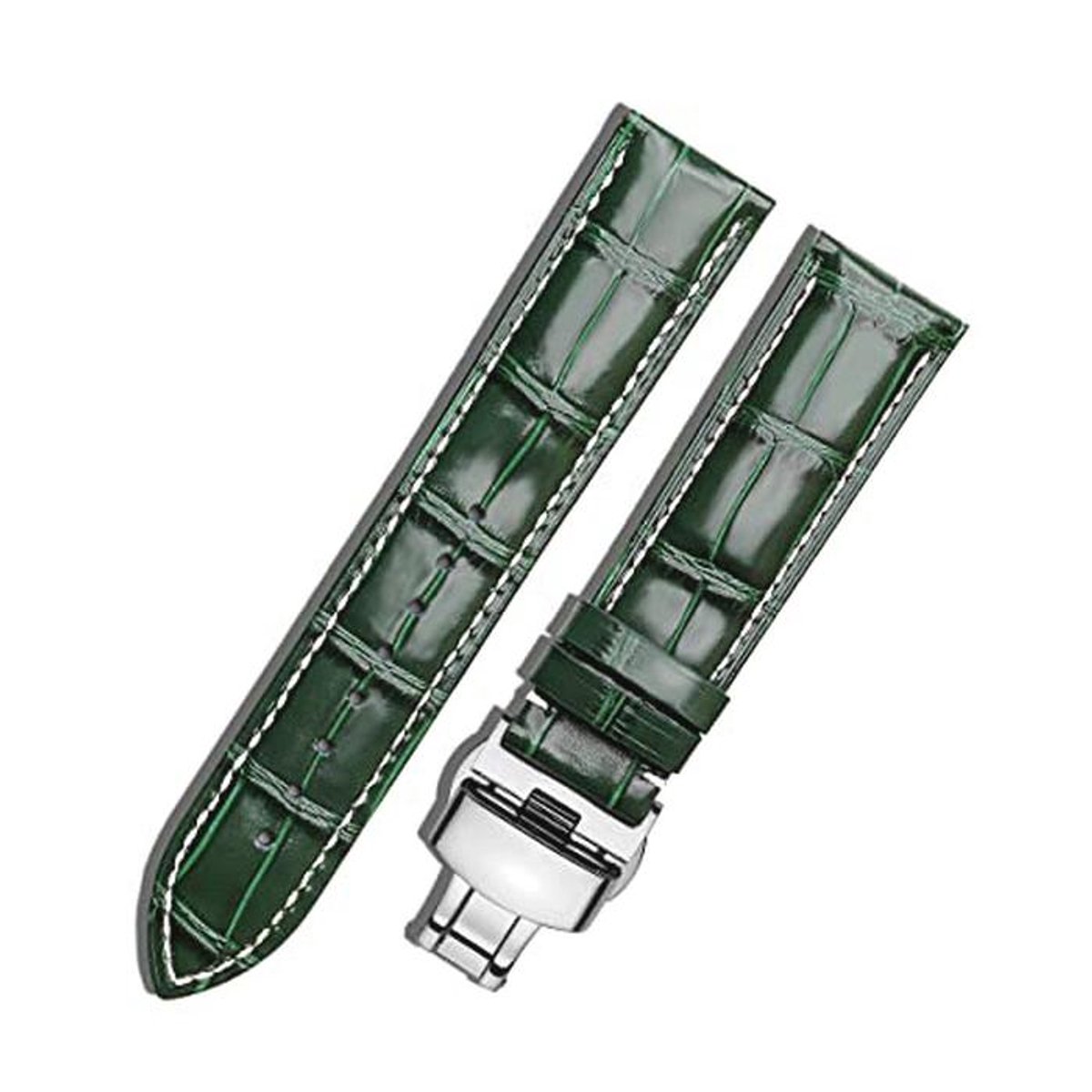 Horlogebandje van leer met snelsluiting en gepolijste gesp - 18mm, 20mm, 22mm, 24mm in zwart, bruin, blauw en groen